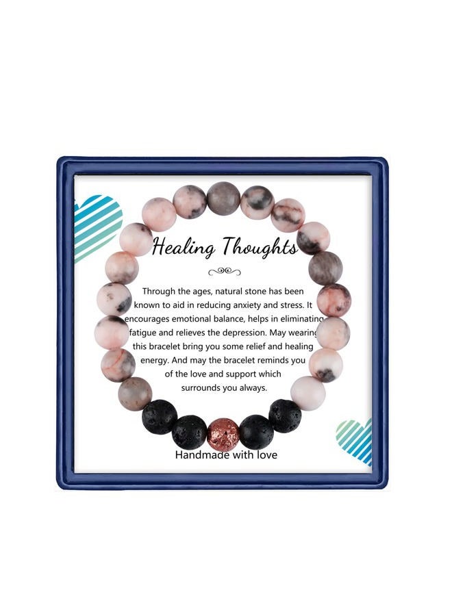 Haoze Healing Bracelets for Women, Anti Anxiety Yoga Beads Stress Relief Healing Thoughts Bracelets Relaxation Gift Aromatherapy Essential Oil Diffuser Lava Bracelet Gifts for Women (Pink)  - Image 1
