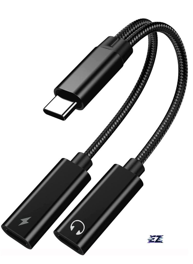 ELTRAZONE USB Type C to Dual USB C Female Audio Adapter & Charger Splitter - 2-in-1 Headphone & Charging Aux Cable for Samsung Galaxy S24/S24+/S24 Ultra/S23/S23+/S23 Ultra/S22 Ultra/S22+/S22 - Fast Charging & High-Quality Audio, Durable, Compact Design (Black) - Image 1