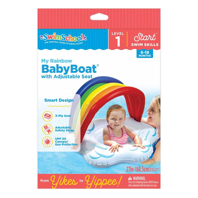 SwimSchool Rainbow Babyâ€™s First Pool Float - 6-18 Months - Novelty Baby Boat with Adjustable Seat - Rainbow - Image 4