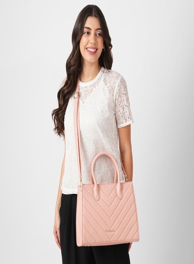 Caprese Riko Medium Satchel Bag for Women with Adjustable & Detachable Strap|Versatile Shoulder,Crossbody & Handheld Bag for Work, Travel,Everyday Use,with Multiple Compartments (Powder Pink) - Image 2