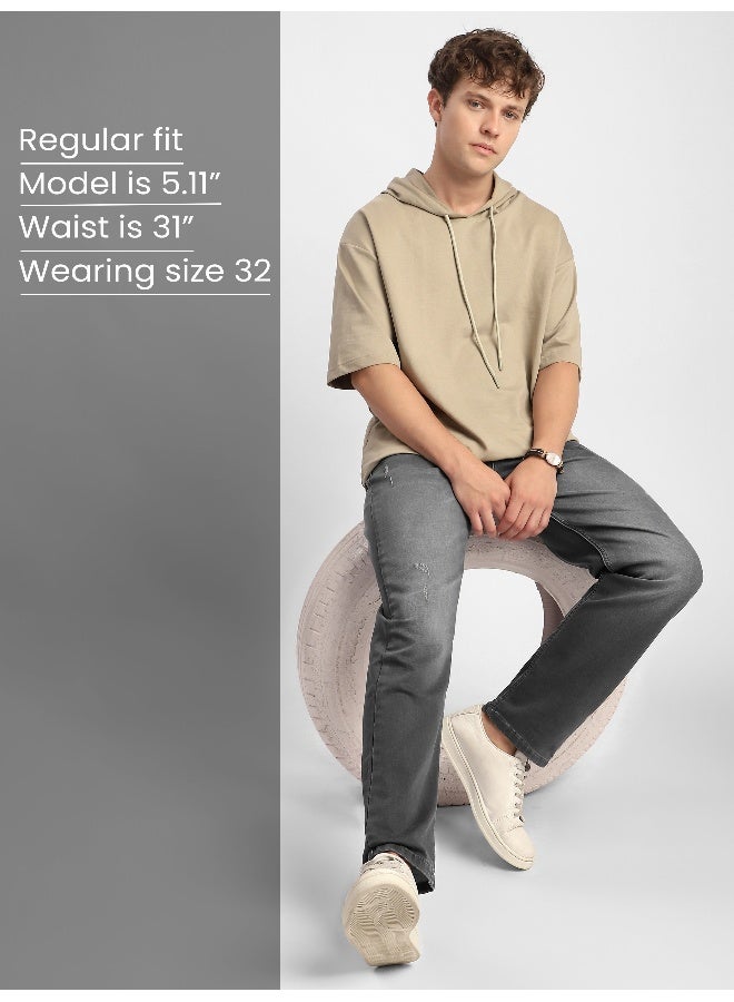Beyoung Grey Whisker Regular Fit Jeans for men  - Image 4