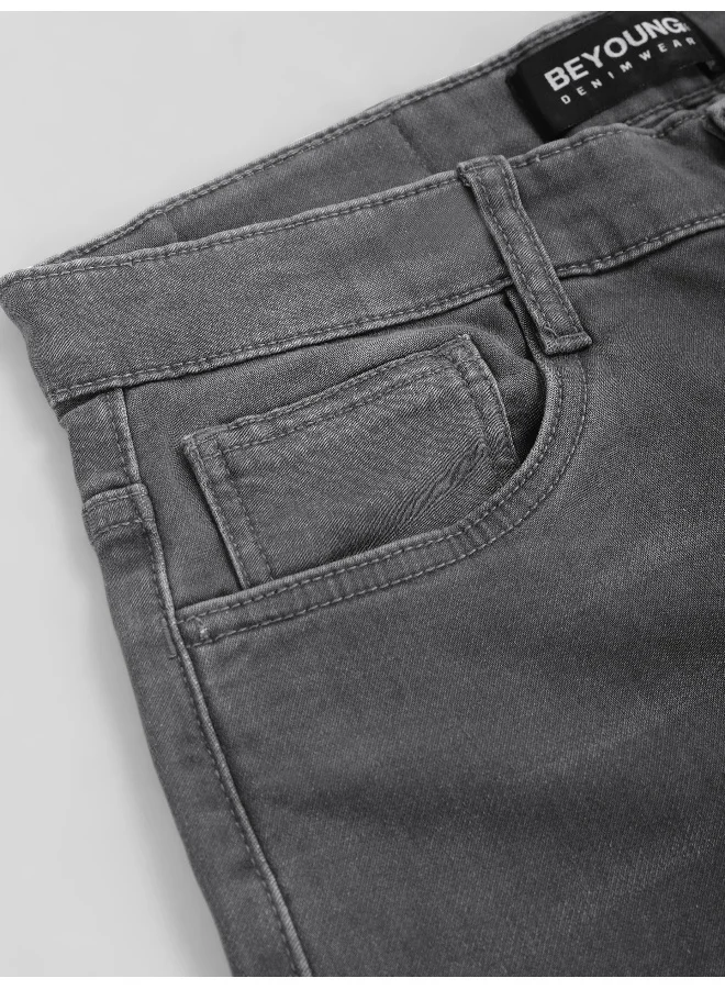 Beyoung Grey Whisker Regular Fit Jeans for men