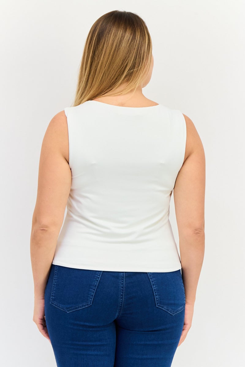 bebe Women Square Neck Sleeveless Solid Tank Top, White  - Image 3