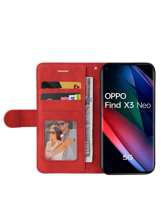 اس-توب جراب لهاتف OPPO Reno5 Pro+ 5G / Find X3 Neo جراب جلدي PU ثنائي اللون مع حامل وفتحات للبطاقات ومحفظة - Image 4