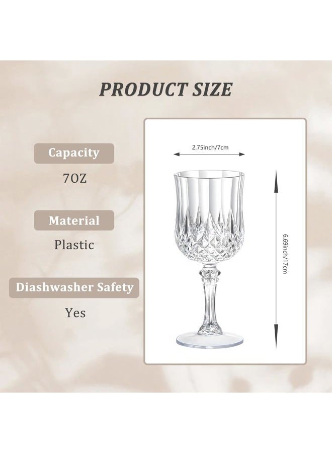 HTTBEIZI 24PCS 7OZ Transparent Wine Plastic Glasses, Drinking Champagne Glasses Flutes Crystal Vintage Water Unbreakable Goblets for Wedding, Parties - Image 2