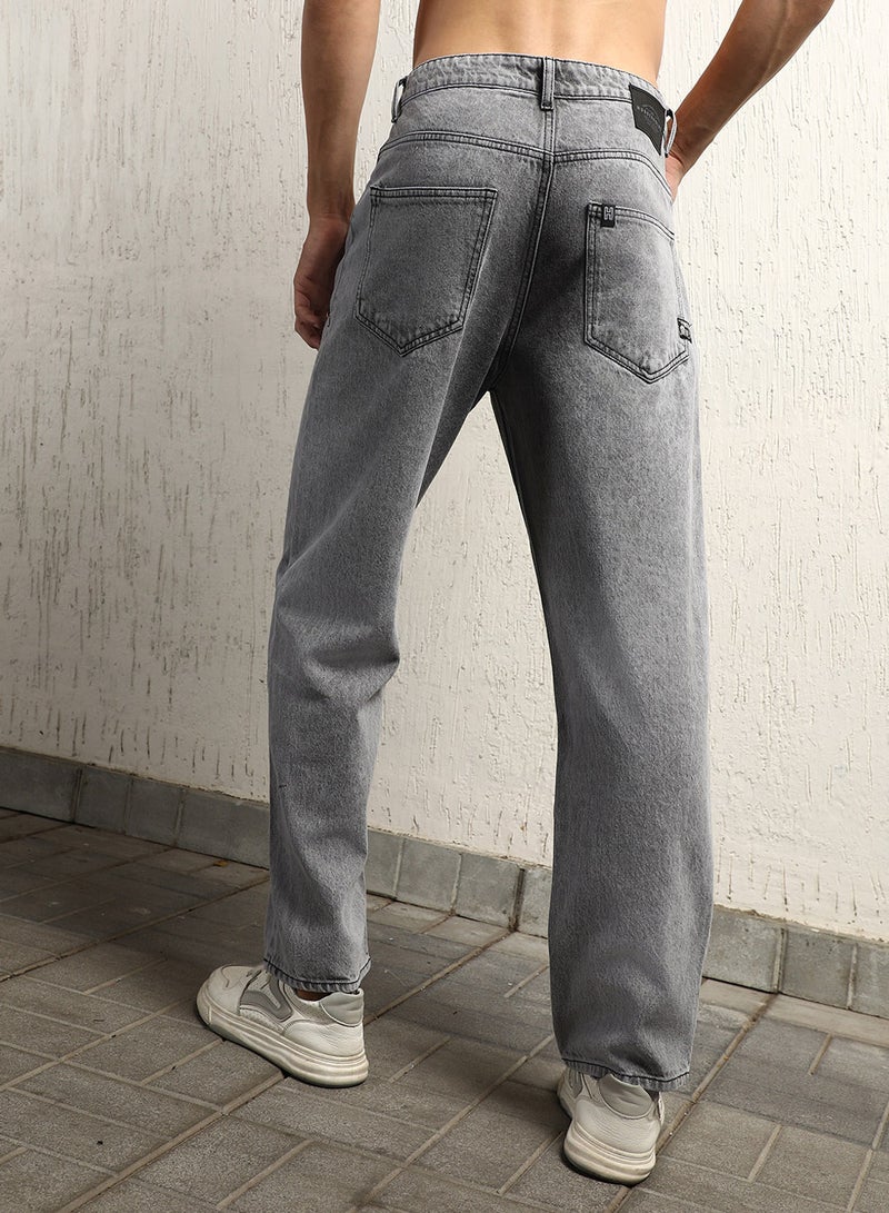 Hubberholme Men's Grey 100% Cotton Bleached Full Length Loose Jeans - Image 3