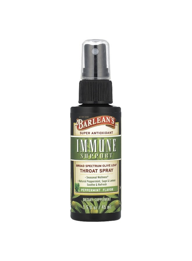 Barleans Barlean's, Immune Support, Broad Spectrum Olive Leaf Throat Spray, Peppermint, 1.5 fl oz (45 ml) - Image 1