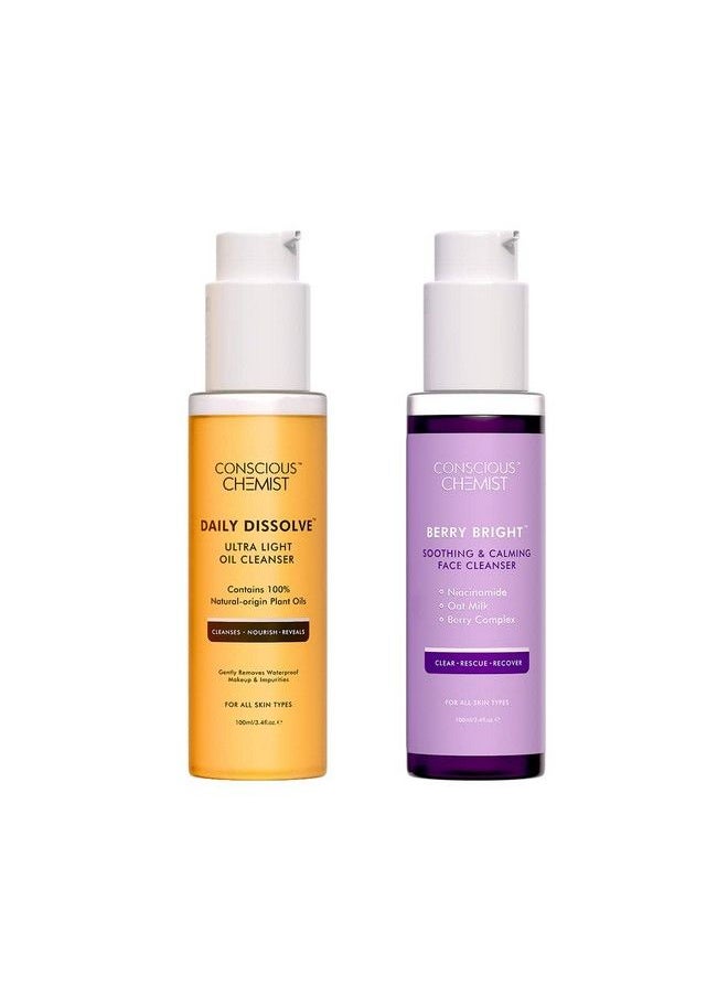 CONSCIOUS CHEMIST - Brightening Double Cleansing Kit; Oil Cleanser & Pore Refining Face Wash; Niacinamide & 100% Plant Origin Oils; Vegan & Cruelty Free; Pack Of 2 - Image 1