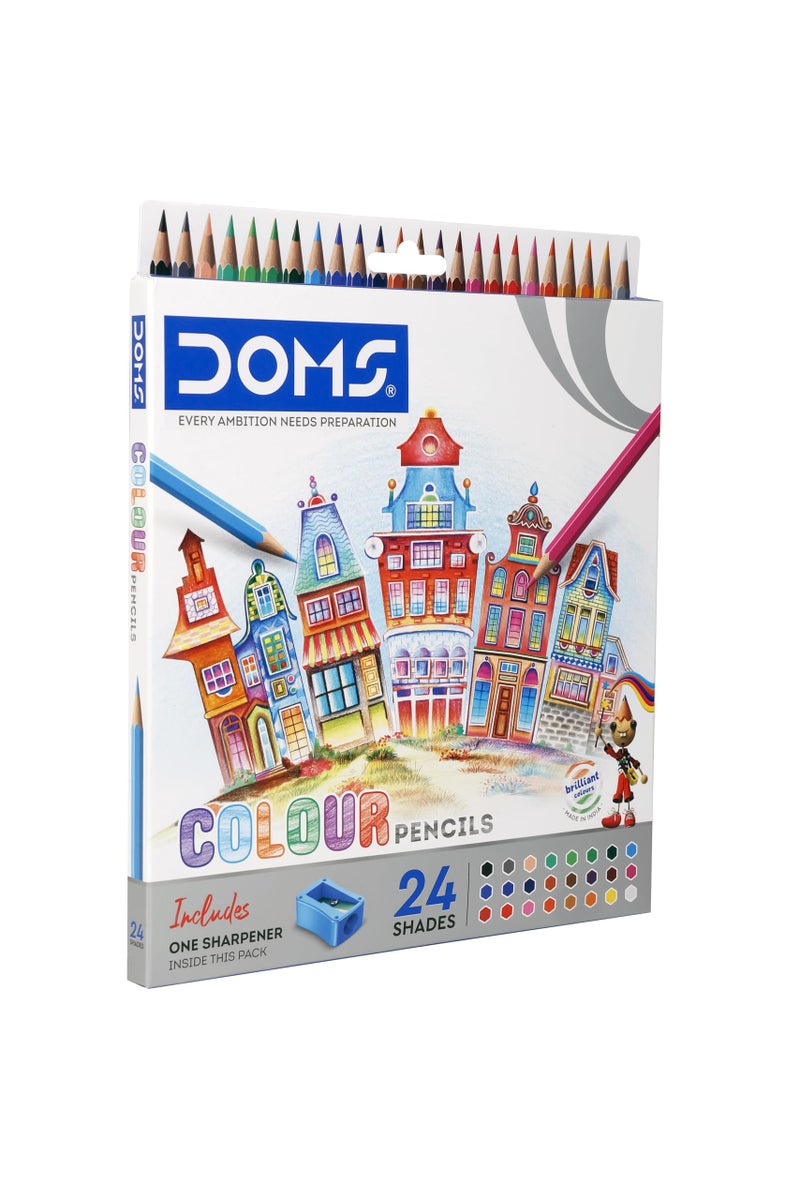 Doms 24 Shades Color Pencils|Hexagonal Shaped Body for Comfortable Grip|Bright&Playful Colors|Free Sharpner with Each Pack|Non-Toxic&Safe for Childrens|Pack of 1|Assorted - Image 4