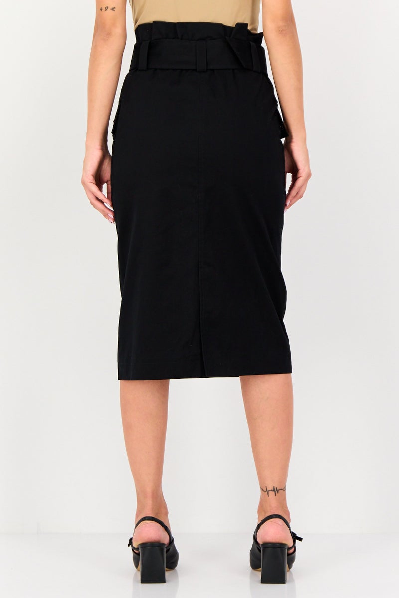 Selected Femme Women Plain Midi Skirt, Black - Image 3