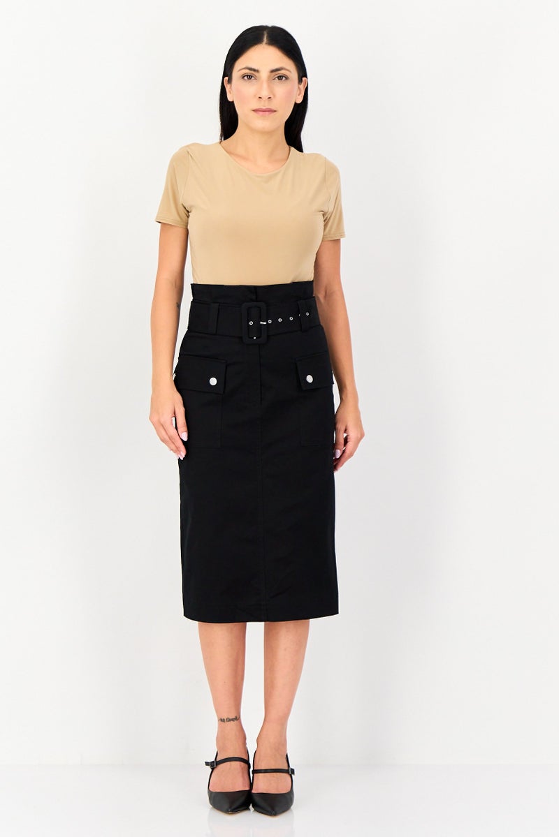 Selected Femme Women Plain Midi Skirt, Black - Image 4