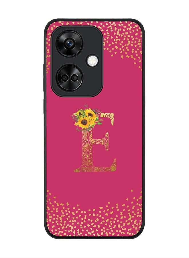 Stylizedd Rugged Black Edge case for OnePlus Nord CE3 / Oppo K11, Slim fit Flexible   Custom Monogram Initial Letter Mandala Floral Pattern Alphabet- E (Dark Pink Rose) - Image 1