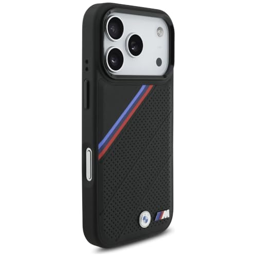 CG MOBILE BMW [Official Licensed] Protective Case Designed for iPhone 17 Pro |Mag-Safe Compatible|M Collection|Pu Leather Tricolor Slanted Stripes & Metal Logos -Black - Image 4
