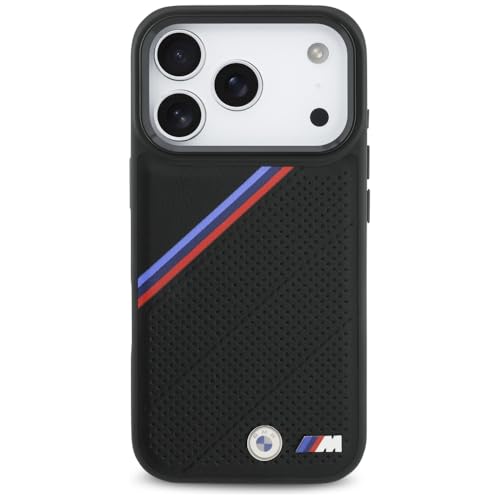 CG MOBILE BMW [Official Licensed] Protective Case Designed for iPhone 17 Pro |Mag-Safe Compatible|M Collection|Pu Leather Tricolor Slanted Stripes & Metal Logos -Black - Image 3