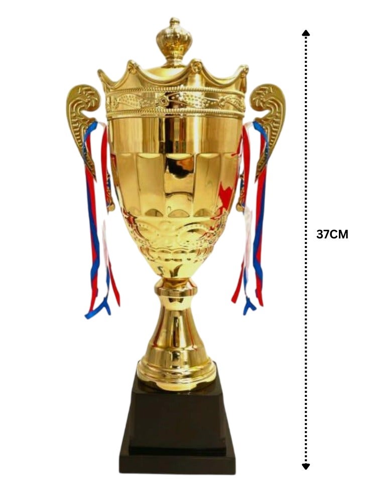 Spall Set of 3 Gold Trophies – 43cm 37cm 34cm – Metal Award Cups for Sports Events, School Competitions, Football, Cricket, Basketball, Academic Achievements & Corporate Awards - Image 3