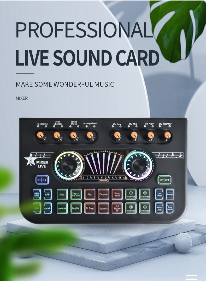 ULHYC - X3 Live Sound Card Audio Mixer Professional Sound Card Audio System Intelligent Volume Adjustable Audio Mixer With Bluetooth Mixer Board Black - Image 1