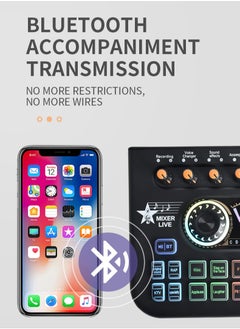 ULHYC X13 Live Sound Card Audio Mixer نظام الصوت الاحترافي لبطاقة الصوت، خلاط صوت ذكي قابل للتعديل مع لوحة مزج بلوتوث باللون الأسود  - Image 4