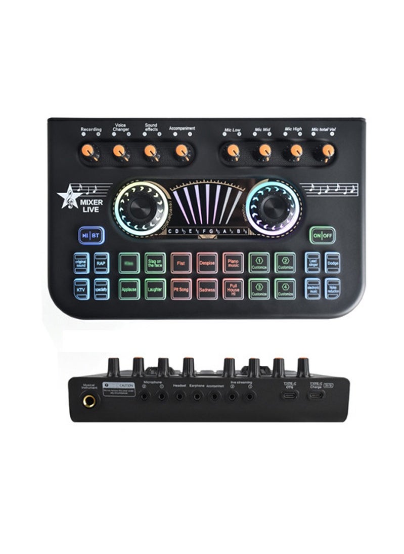 ULHYC - X3 Live Sound Card Audio Mixer Professional Sound Card Audio System Intelligent Volume Adjustable Audio Mixer With Bluetooth Mixer Board Black - Image 1