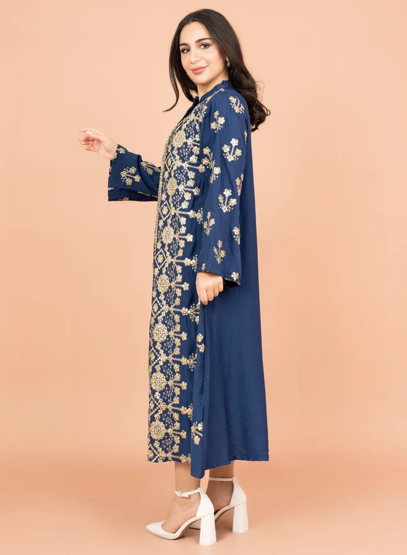 IKKXA Elegant Jalabiya with Intricate Embroidery Work IK6005 Blue