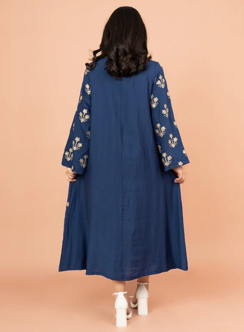IKKXA Elegant Jalabiya with Intricate Embroidery Work IK6005 Blue