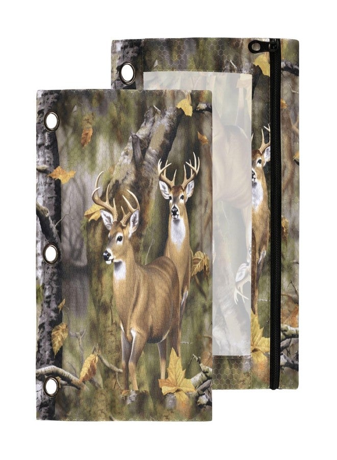 MUCEXQ Camo Deer Hunting Pencil Pouches for 3 Ring Binder,2 Pack 3 Ring Binder Pencil Case with Zipper Reinforced Grommets,Pencil Bags for Office Organizers - Image 1