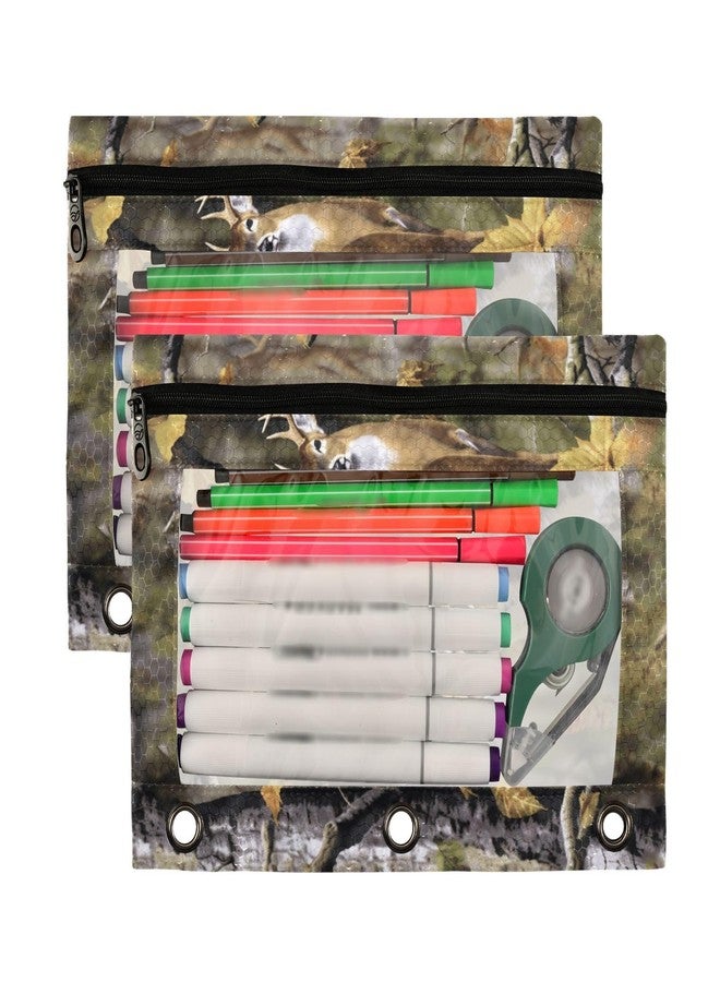 MUCEXQ Camo Deer Hunting Pencil Pouches for 3 Ring Binder,2 Pack 3 Ring Binder Pencil Case with Zipper Reinforced Grommets,Pencil Bags for Office Organizers - Image 2