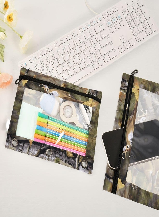 MUCEXQ Camo Deer Hunting Pencil Pouches for 3 Ring Binder,2 Pack 3 Ring Binder Pencil Case with Zipper Reinforced Grommets,Pencil Bags for Office Organizers - Image 4