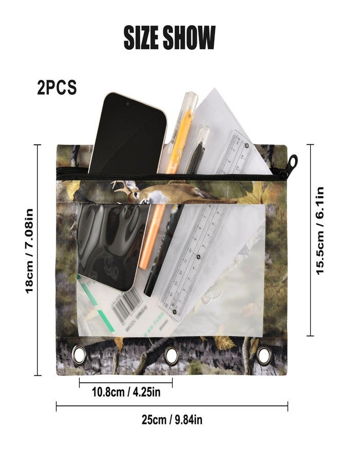 MUCEXQ Camo Deer Hunting Pencil Pouches for 3 Ring Binder,2 Pack 3 Ring Binder Pencil Case with Zipper Reinforced Grommets,Pencil Bags for Office Organizers - Image 3