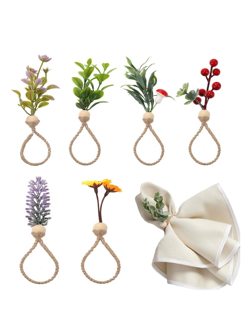 SOLARAE Spring Napkin Rings, Set of 6 Napkins Ring Farmhouse Green Leaf Floral Napkin Rings Boho Wedding Decor for Thanksgiving Party Dining Table Decorations - Image 1