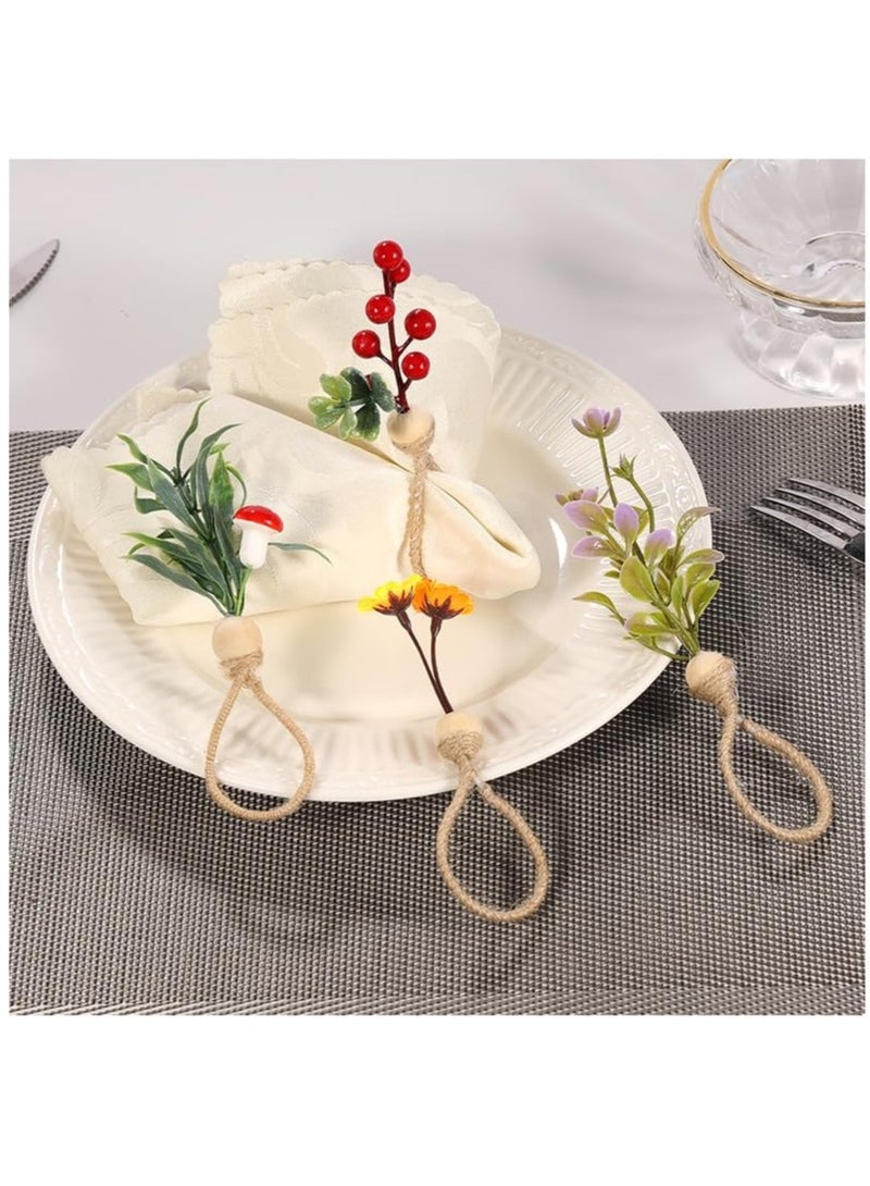 SOLARAE Spring Napkin Rings, Set of 6 Napkins Ring Farmhouse Green Leaf Floral Napkin Rings Boho Wedding Decor for Thanksgiving Party Dining Table Decorations - Image 2