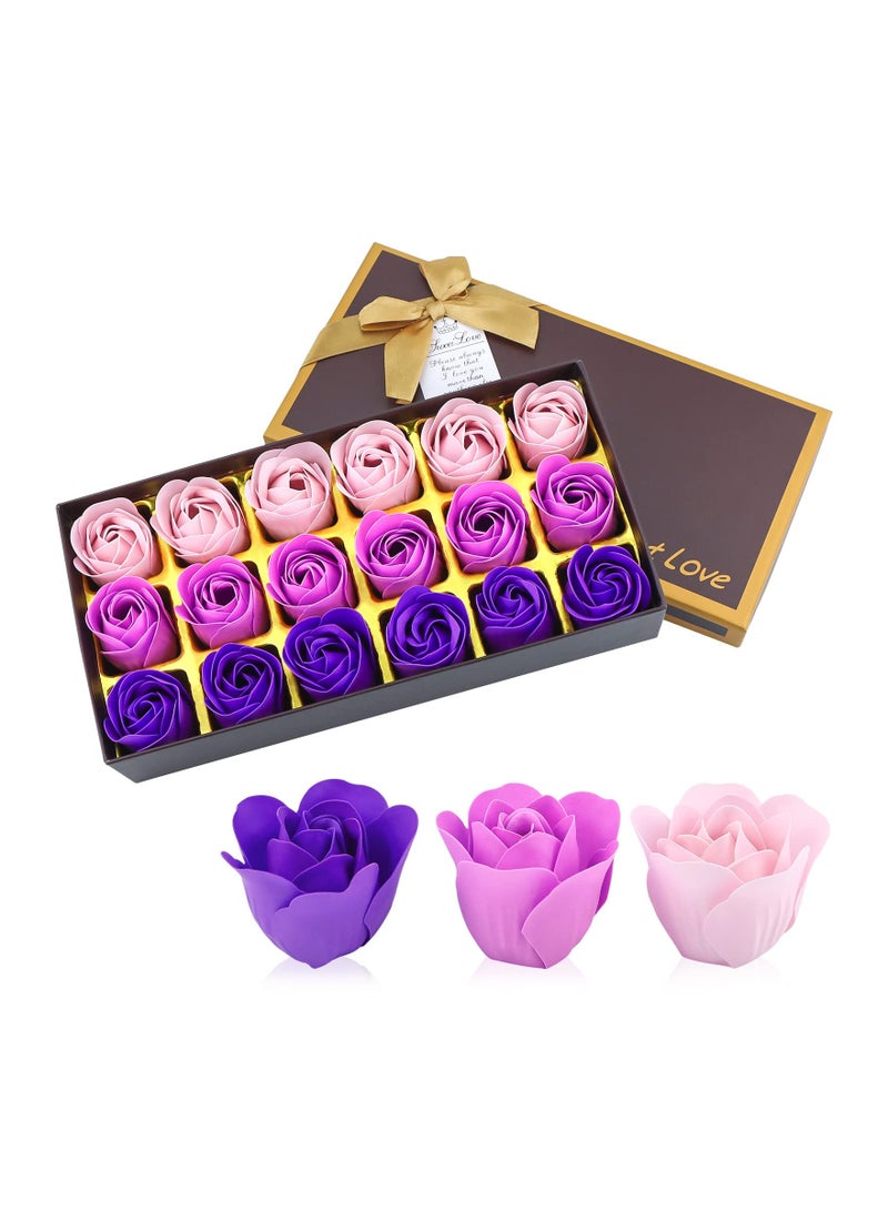 18 PCS Purple Floral Scented Rose Petal Soap Set with Essential Oils - Perfect Gift Ideas for Women, Girls, and Moms for Birthdays and Special Occasions.  - Image 1