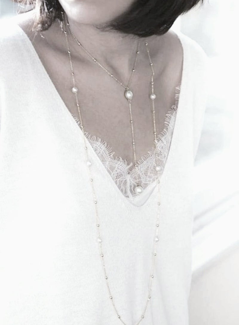 RA accessories Women Necklace Silvery Chains With Off-White Pearls-Elegant Design  - Image 1