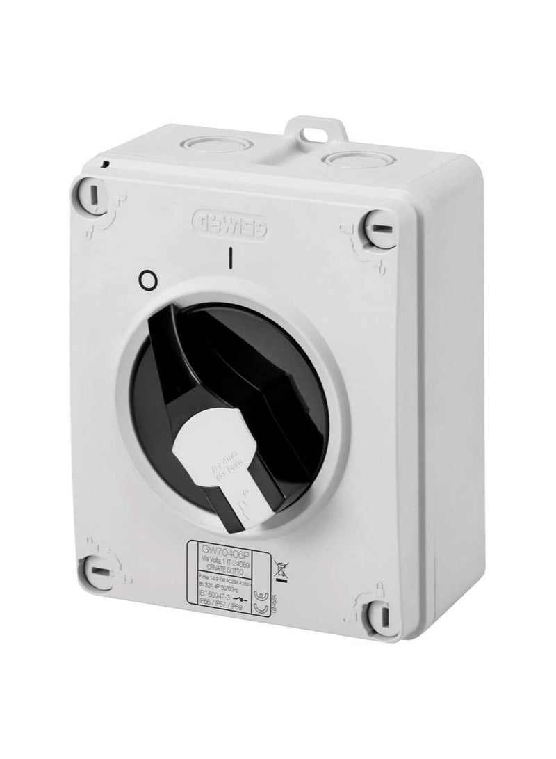 RACO GEWISS GW70414NP ISOLATOR - HP - COMMAND - ISOLATING MATERIAL BOX - 40A 3P+N - LOCKABLE BLACK KNOB - IP66/67/69 - Image 1