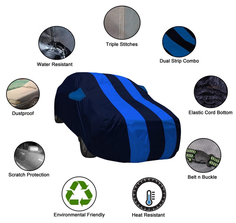 Auto Hub Car Cover Compatible with Hyundai Verna (Model : 2009-2011) with Mirror Pocket, Water Resistant, Triple Stitched, Verna Car Cover- Black, Blue - Image 4