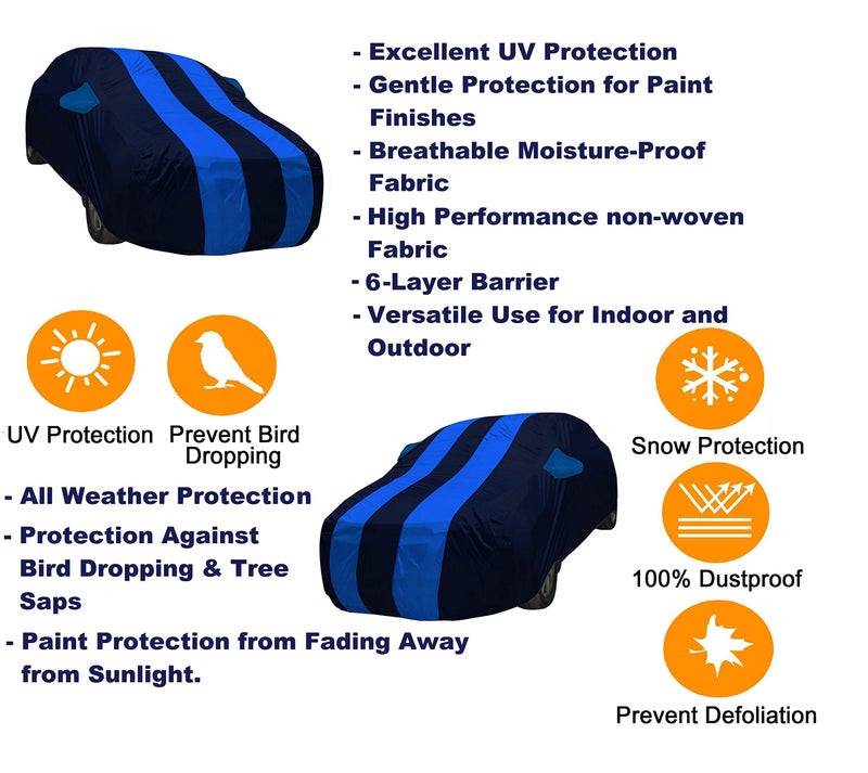 Auto Hub Car Cover Compatible with Hyundai Verna (Model : 2009-2011) with Mirror Pocket, Water Resistant, Triple Stitched, Verna Car Cover- Black, Blue - Image 2
