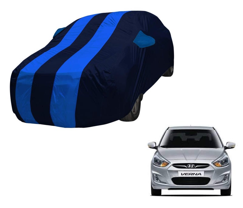 Auto Hub Car Cover Compatible with Hyundai Verna (Model : 2009-2011) with Mirror Pocket, Water Resistant, Triple Stitched, Verna Car Cover- Black, Blue - Image 1
