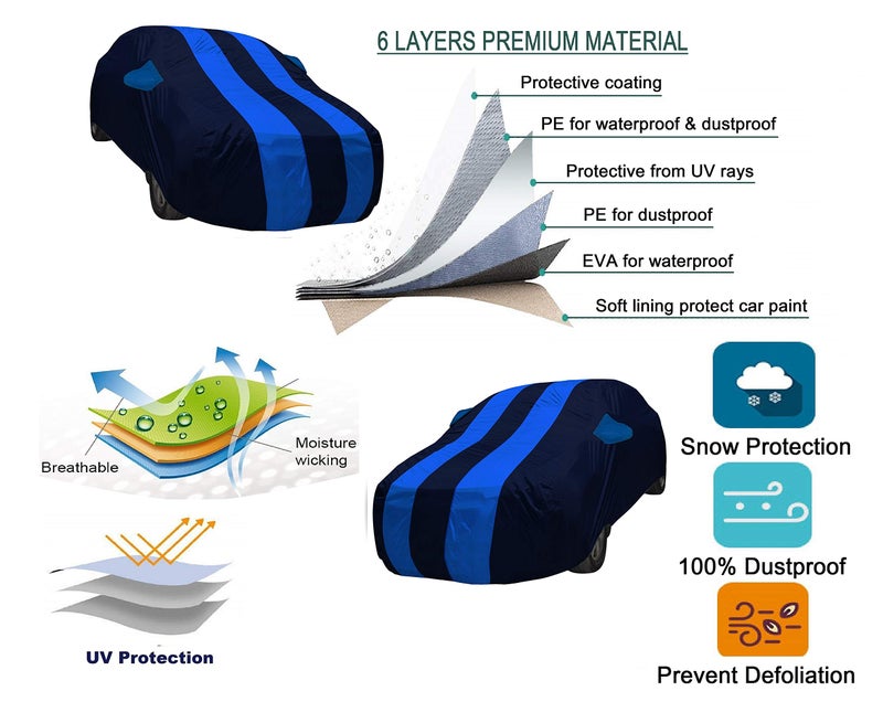 Auto Hub Car Cover Compatible with Hyundai Verna (Model : 2009-2011) with Mirror Pocket, Water Resistant, Triple Stitched, Verna Car Cover- Black, Blue - Image 3