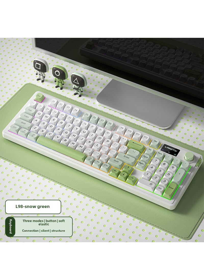 Generic - LANGTU L98 Triple-Mode Mechanical Keyboard for Gamers Snow Green [three-mode connection wired + wireless 2.4g + Bluetooth] RGB light effect]] - Image 1