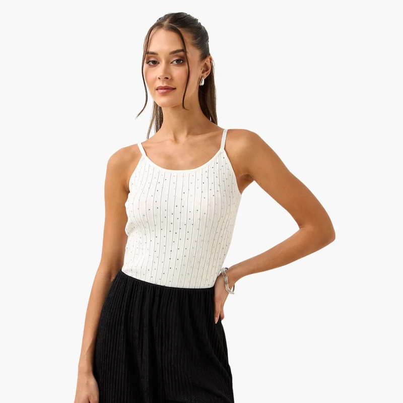 تواكستريمز Strappy Crop Top With Crystals