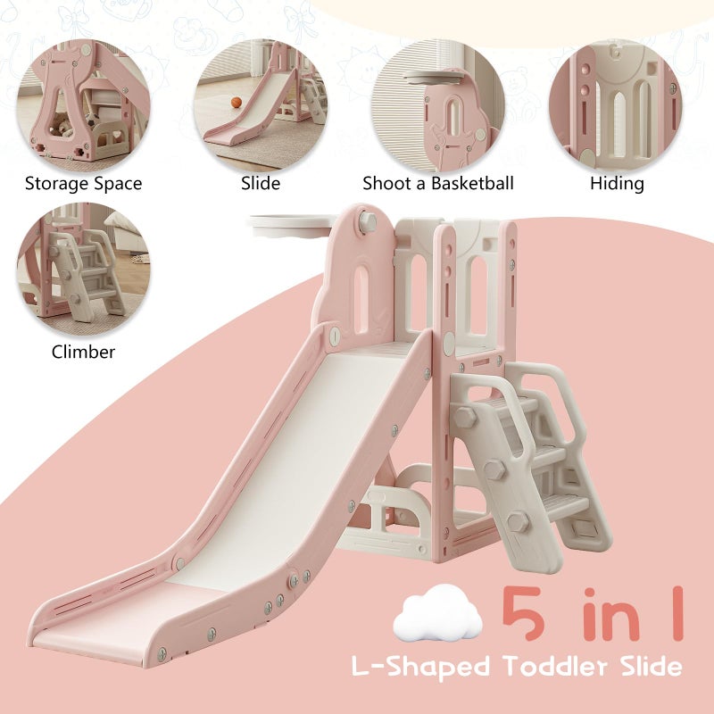 Baotree Toddler Slide,Kids Climber Slide with Storage Space and Non-Slip Steps,Indoor Outdoor Playset with Basketball Hoopa and Telescope,Slide for Toddlers Age 1-3 (Pink) - Image 4
