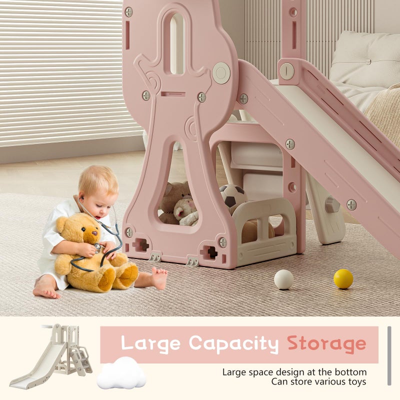 Baotree Toddler Slide,Kids Climber Slide with Storage Space and Non-Slip Steps,Indoor Outdoor Playset with Basketball Hoopa and Telescope,Slide for Toddlers Age 1-3 (Pink) - Image 5