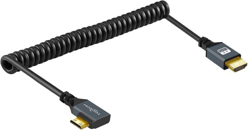 Twozoh Left Angled Coiled Mini HDMI to HDMI Cable, 90° Degree Mini HDMI to HDMI Coiled Cable Support 3D/4K 1080P Stretched Length to 1.5M / 5FT - Image 1