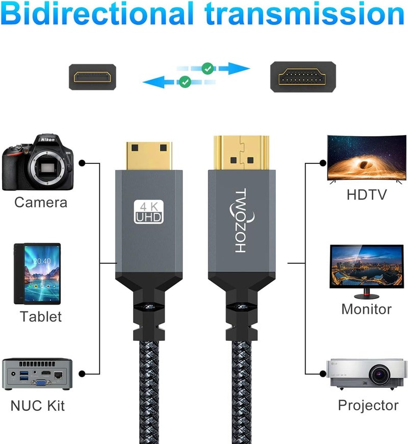 Twozoh Left Angled Coiled Mini HDMI to HDMI Cable, 90° Degree Mini HDMI to HDMI Coiled Cable Support 3D/4K 1080P Stretched Length to 1.5M / 5FT - Image 4