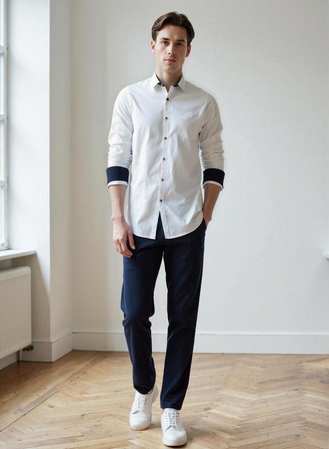 دينيس لينغو قميص رجالي سادة بياقة سبريد كاجوال - Image 5