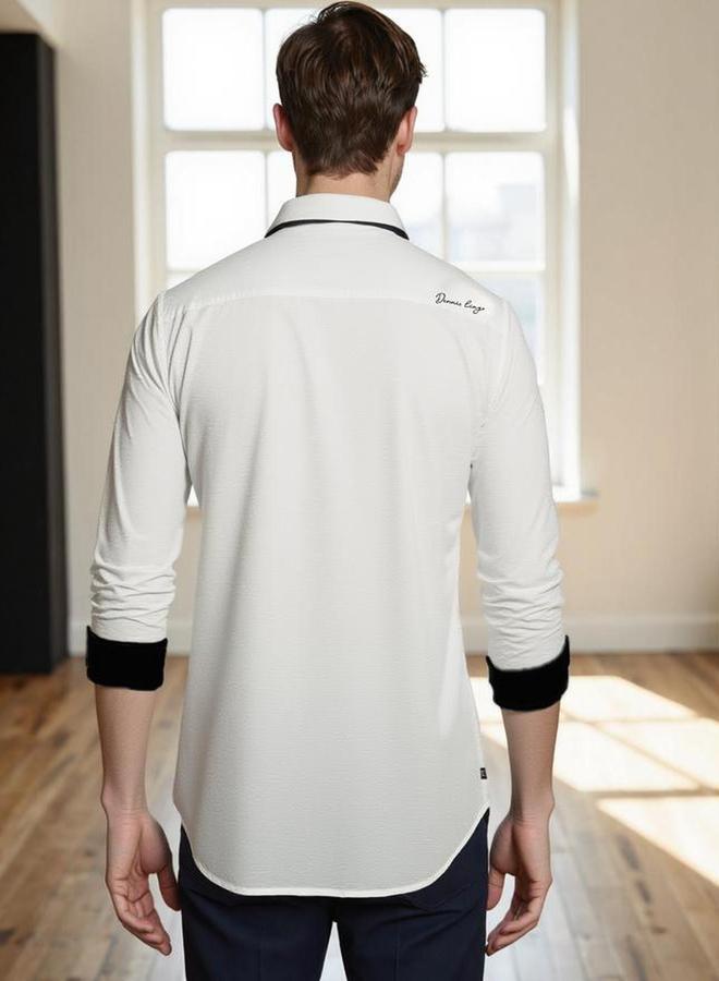 دينيس لينغو قميص رجالي سادة بياقة سبريد كاجوال - Image 3