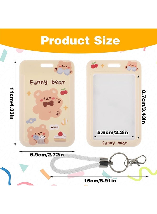 2Pcs Photocard Holder Keychain Sliding Cute Cartoon Rabbit Bear Animal ID Badge Holder with Lanyard Badge Reel Stationery for School Student Bus Card ID Credit Cards Pendant - Image 2