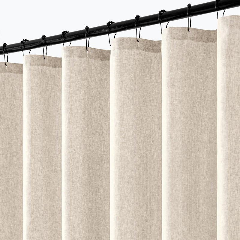ANRODUO Boho Farmhouse Cream Polyester Textured Fabric Shower Curtain Set - 72"x84" with 12 Metal Hooks, Waterproof & Heavy Duty Polyester, Button Hole Design, Machine Washable for Bathroom - Image 1