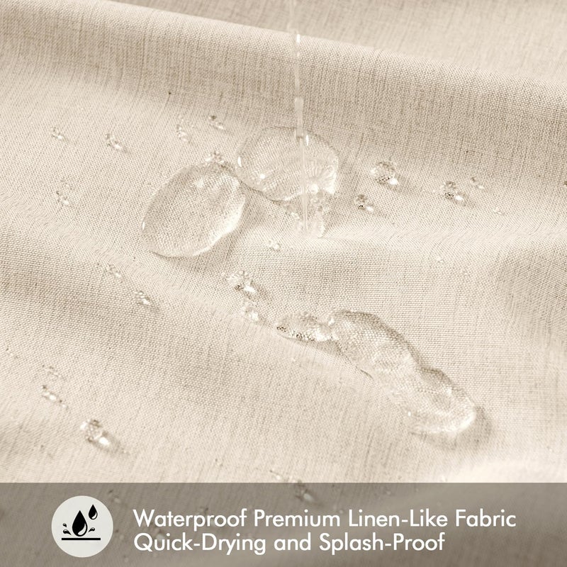 ANRODUO Boho Farmhouse Cream Polyester Textured Fabric Shower Curtain Set - 72"x84" with 12 Metal Hooks, Waterproof & Heavy Duty Polyester, Button Hole Design, Machine Washable for Bathroom - Image 5