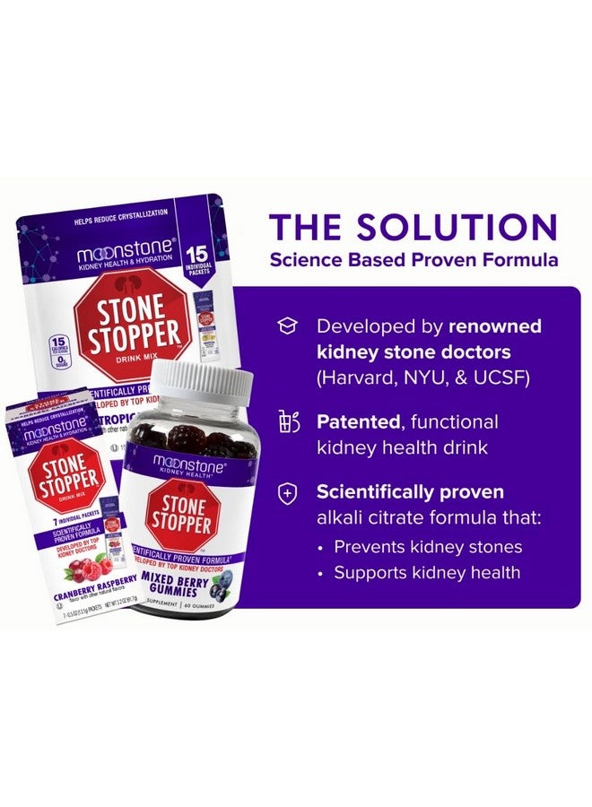 Moonstone Stone Stopper Drink Mix, Cranberry Raspberry, Kidney Stone Prevention, Calcium Oxalate Protector, Developed by Urologists to Improve Hydration and Support Kidney Health, 30 Day Supply - Image 3