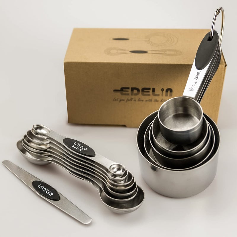Edelin Measuring Cups And Magnetic Measuring Spoons Set  Stainless Steel 5 Cups And 7 Spoons (Black) - Image 2